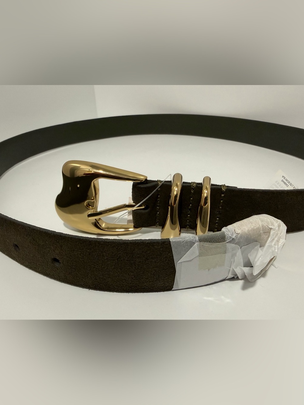 NEW Madewell Sculpted Wavy-Buckle Belt in Dried Olive suede NY202 S (27-28”) $78 - Picture 5 of 8